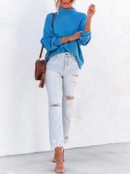 LA Angels Sweter w kolorze niebieskim rozmiar: L. Niebieskie golfy damskie LA Angels, l, bez wzorów, bez ramiączek. Za 169.45 zł.