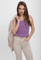 Prążkowany top basic T-IDA. Fioletowe topy sportowe damskie Volcano, na zimę, s, bez wzorów, z bawełny, bez ramiączek. Za 49.99 zł.