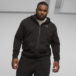Bluza męska Puma Better Essentials czarna. Czarne bluzy sportowe męskie Puma, bez wzorów, z materiału, klasyczne, bez kołnierzyka, bez ramiączek. W wyprzedaży za 119.99 zł.