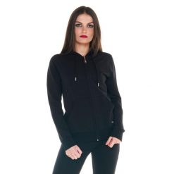 Damska podstawowa bluza z kapturem i zamkiem. Czarne bluzy sportowe damskie LEONE 1947 APPAREL, l, bez wzorów, z tkaniny, bez ramiączek, z kapturem. W wyprzedaży za 167.70 zł.