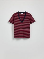 T-shirt z merceryzowanej bawełny - granatowy. Niebieskie t-shirty damskie Reserved, l, bez wzorów, z bawełny, bez kołnierzyka. W wyprzedaży za 59.99 zł.
