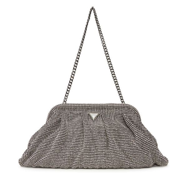 Torebka Guess. Szare torebki klasyczne damskie Guess, z aplikacjami, wizytowe, bez kołnierzyka, bez ramiączek. Za 419.99 zł.