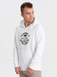 Męska bluza z nadrukiem kangurka - biała V1 OM-SSPS-0151 - XXL. Białe bluzy z kapturem męskie Ombre Clothing, l, z bawełny. W wyprzedaży za 59.99 zł.