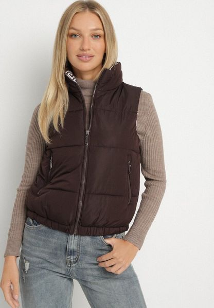 Brązowa Pikowana Kamizelka z Ozdobną Podszewką Olianela. Brązowe kamizelki damskie Born2be, l, z jeansu. Za 89.99 zł.