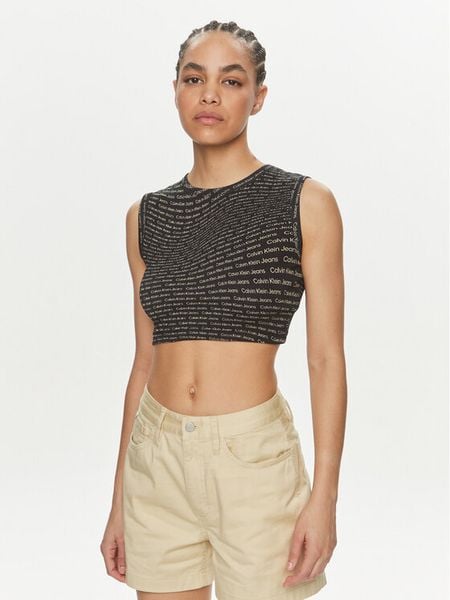 Calvin Klein Jeans Top J20J223163 Czarny Slim Fit. Czarne topy damskie Calvin Klein Jeans, s, bez wzorów, z bawełny, bez ramiączek. Za 149.99 zł.