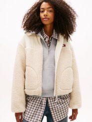 Tommy Jeans Damska kurtka z pluszowym futerkiem Kobiety biały jednolity, XS. Białe kurtki damskie Tommy Jeans, xs, bez wzorów, z jeansu, bez kaptura. Za 849.95 zł.