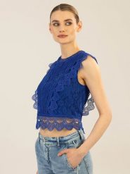 APART Top w kolorze niebieskim rozmiar: 44. Niebieskie topy damskie Apart, bez wzorów, z koronki, bez kołnierzyka. Za 143.99 zł.