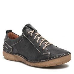 Półbuty Josef Seibel. Czarne półbuty damskie Josef Seibel, bez wzorów, bez obcasa, na płaskiej podeszwie. Za 409.99 zł.