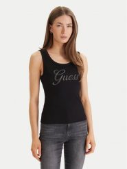 Guess Top W6GP22 K2954 Czarny Regular Fit. Czarne topy damskie Guess, m, z aplikacjami, z syntetyku, bez kołnierzyka. Za 189.99 zł.
