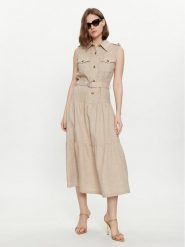 Luisa Spagnoli Sukienka codzienna Principato 540880 Beżowy Regular Fit. Brązowe sukienki damskie Luisa Spagnoli, na co dzień, l, bez wzorów, ze lnu, bez kołnierzyka, bez ramiączek, proste. Za 1,529.00 zł.