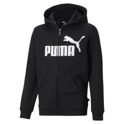 Młodzieżowa bluza z kapturem z dużym logo Essentials PUMA Black. Czarna bluzy z kapturem męskie Puma, na jesień, m, z bawełny. Za 181.05 zł.