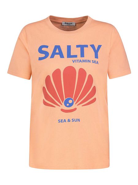 Sublevel Koszulka w kolorze brzoskwiniowym rozmiar: M. Pomarańczowe bluzki damskie Sublevel, m, bez wzorów, z bawełny, bez kołnierzyka, bez ramiączek. Za 35.43 zł.