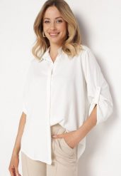 Biała Koszula Klasyczna na Guziki Isperria. Białe koszule damskie Born2be, xl, bez wzorów, eleganckie, bez kołnierzyka, bez ramiączek. Za 64.99 zł.