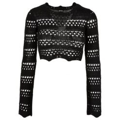 Damski szydełkowy sweter crop Urban Classics. Czarne swetry klasyczne damskie Urban Classics, na zimę, bez kołnierzyka. Za 206.00 zł.