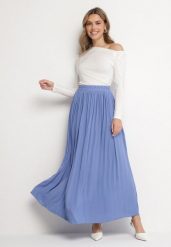 Niebieska Spódnica o Rozkloszowanym Kroju z Plisami i Gumką w Talii Ulithra. Niebieskie spódniczki damskie Born2be, l, bez wzorów, eleganckie, maxi, dopasowane. Za 59.99 zł.