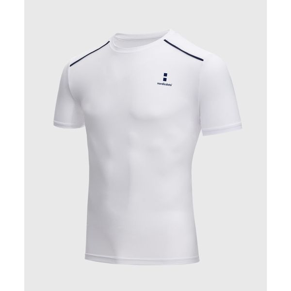 Koszulka sportowa męska Performance. Białe t-shirty sportowe męskie NORDICDOTS, l, z materiału, bez ramiączek, na fitness i siłownię. Za 230.00 zł.