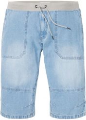 Lekkie długie bermudy dżinsowe z gumką w talii Relaxed Fit. Niebieskie szorty męskie bonprix, bez wzorów, z jeansu. Za 147.99 zł.