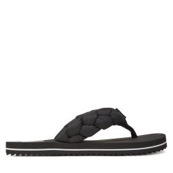 Japonki Tommy Jeans. Czarne klapki damskie Tommy Jeans, bez wzorów, z jeansu, bez obcasa. Za 199.99 zł.