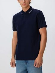 Koszulka polo z bawełny merceryzowanej - granatowy. Niebieskie koszulki polo męskie Reserved, l, bez wzorów, z bawełny, bez ramiączek. Za 139.99 zł.