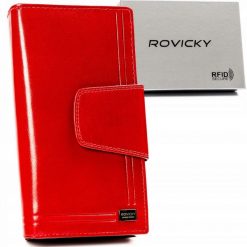Portfel skórzany Rovicky CPR-123-BAR czerwony. Czerwone portfele damskie ROVICKY, bez wzorów, ze skóry. Za 115.99 zł.