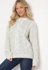 Jasnobeżowy Sweter z Wełną z Ozdobnym Splotem Abrenevia. Brązowe swetry klasyczne damskie Born2be, na zimę, z wełny, bez kołnierzyka. Za 74.99 zł.