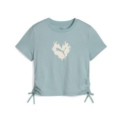 Młodzieżowa koszulka FLAMING LOVE z węzłem PUMA Modern Mint Green. Zielona t-shirty damskie Puma, m, bez wzorów, z gumy, bez kołnierzyka. W wyprzedaży za 93.95 zł.