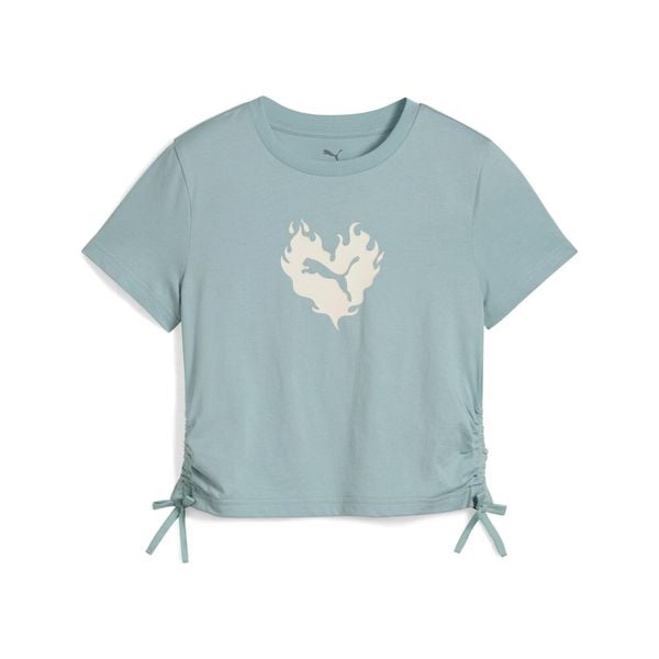 Młodzieżowa koszulka FLAMING LOVE z węzłem PUMA Modern Mint Green. Zielona t-shirty damskie Puma, m, bez wzorów, z gumy, bez kołnierzyka. W wyprzedaży za 93.95 zł.