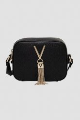 VALENTINO Czarna torebka ze złotymi okuciami Divina Camera Bag SS26. Czarne torebki klasyczne damskie Valentino by Mario Valentino, bez wzorów, bez dodatków. W wyprzedaży za 274.99 zł.