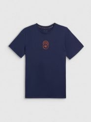 4F T-shirt regular z nadrukiem męski - granatowy XL. Niebieskie t-shirty męskie 4f, m, bez wzorów, z bawełny, bez kołnierzyka. Za 59.99 zł.