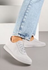 Szare Tenisówki z Perforowaną Cholewką Ellivene. Szare trampki i tenisówki damskie Renee, bez wzorów, z jeansu. Za 49.99 zł.