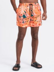 Szorty męskie kąpielówki w motyw roślinny - pomarańczowe V5 OM-SRBS-0140 - XXL. Brązowe kąpielówki męskie Ombre Clothing, l, bez wzorów, z poliesteru, do pływania. Za 53.99 zł.
