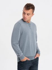 Washowana bluza męska z ozdobnym przeszyciem przy dekolcie - jasnoniebieska V3 OM-SSDS-0131 - XXL. Niebieskie bluzy bez kaptura męskie Ombre Clothing, l, z bawełny. W wyprzedaży za 69.99 zł.