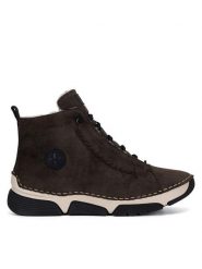 Rieker Botki 45912-25 Brązowy. Brązowe botki damskie Rieker, z materiału, bez obcasa, na płaskiej podeszwie, bez zapięcia. Za 265.99 zł.