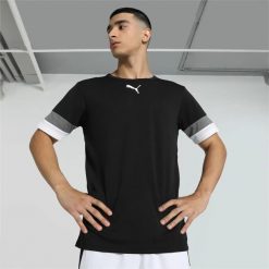 Koszulka piłkarska męska PUMA teamRISE Jersey. Czarne t-shirty sportowe męskie Puma, m, z jersey, bez ramiączek, do piłki nożnej. Za 98.66 zł.