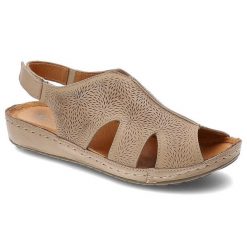 Beżowe Sandały Kampa Wygodne Skórzane Buty Na Lato. Brązowe sandały damskie KAMPA, bez wzorów, ze skóry, bez obcasa. Za 239.00 zł.