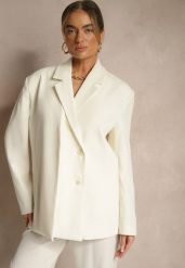 Jasnobeżowa Marynarka o Pudełkowym Kroju Usztywnionymi Ramionami Sonarieta. Brązowe marynarki i żakiety damskie Renee, m, bez wzorów, eleganckie. Za 239.99 zł.