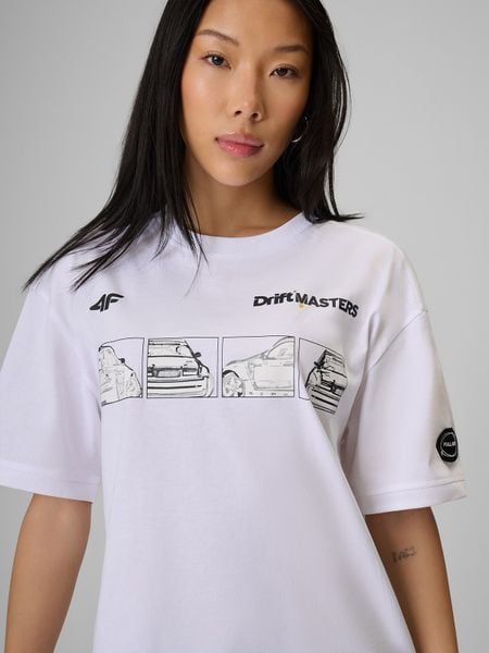 4F T-shirt loose z nadrukiem uniseks 4F | Drift Masters - biały L. Białe t-shirty męskie 4f, l, bez wzorów, z bawełny, bez kołnierzyka. Za 119.99 zł.