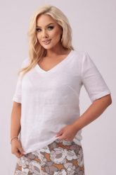 Lniana bluzka Blanca w kolorze optical white PLUS SIZE OVERSIZE XXL. Białe bluzki damskie Moda Size Plus Iwanek, plus size, bez wzorów, z jeansu, eleganckie, bez kołnierzyka, plus size, bez ramiączek. Za 249.90 zł.