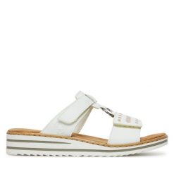 Klapki Rieker. Białe klapki damskie Rieker, bez wzorów, bez obcasa. Za 239.99 zł.