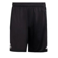 Krótki strój treningowy Real Madrid 2025/26. Czarne szorty męskie Adidas, bez wzorów, sportowe. Za 263.74 zł.