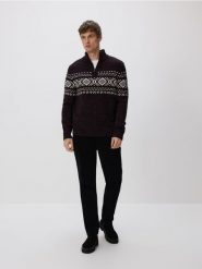 Sweter z golfem - bordowy. Czerwone swetry męskie Reserved, l, bez wzorów, z dzianiny, bez kołnierzyka. Za 139.99 zł.