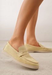 Żółte Klasyczne Mokasyny VICES z Imitacji Zamszu ze Skórzaną Wkładką Haliris. Żółte mokasyny damskie Born2be, z jeansu. Za 89.99 zł.