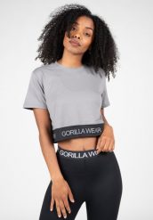 Damski crop top Gorilla Wear Colby. Szare topy sportowe damskie GORILLA WEAR, l, bez wzorów, z elastanu, bez ramiączek. Za 126.00 zł.