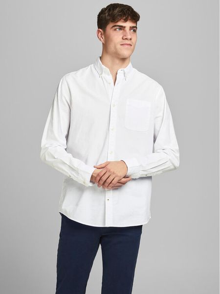 Jack & Jones Koszula 12182486 Biały Slim Fit. Białe koszule męskie Jack & Jones, m, bez wzorów, z bawełny, bez kołnierzyka, bez ramiączek. Za 129.99 zł.