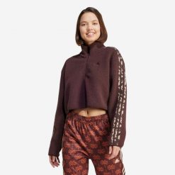Bluza damska ADIDAS Gym & Pilates. Brązowe bluzy sportowe damskie Adidas, m, bez wzorów, z materiału, bez ramiączek, krótkie, bez kaptura. Za 329.99 zł.