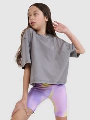4F T-shirt oversize crop top z nadrukiem dziewczęcy - szary 128 (7-8 lat). Szare koszulki dziewczęce 4f, m, bez wzorów, z bawełny, bez ramiączek. Za 49.99 zł.