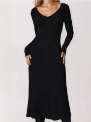 Prążkowana sukienka maxi - czarny. Czarne sukienki damskie Sinsay, l, bez wzorów, prążkowane, bez kołnierzyka, bez ramiączek, maxi. Za 59.99 zł.