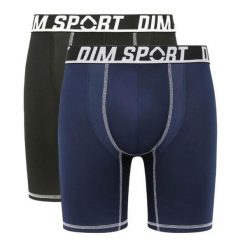 Zestaw 2 Bokserów Długich DIM Microfibre Sport. Czarne bokserki męskie DIM, bez wzorów, z materiału. Za 220.50 zł.