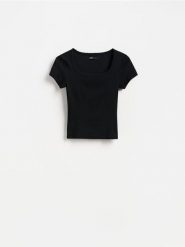 T-shirt slim fit z modalem - czarny. Czarne t-shirty damskie Reserved, l, bez wzorów, z dzianiny, bez kołnierzyka. Za 39.99 zł.
