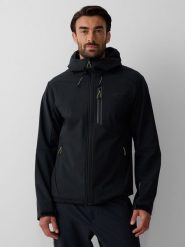 4F Kurtka softshell wiatroodporna membrana 8000 męska - czarna XXL. Czarne kurtki outdoor męskie 4f, l, bez wzorów, z materiału, bez kaptura. Za 399.99 zł.